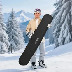 VEVOR Snowboard Bag, Up to 65 in/165 cm, Padded Skis & Snowboards Bag for Air Travel, 600D Waterproof Oxford Fabric, with Adjustable Inner Straps, for Skis Poles Goggles Gloves Helmet Boots (Black)