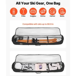 VEVOR Snowboard Bag, Up to 65 in/165 cm, Padded Skis & Snowboards Bag for Air Travel, 600D Waterproof Oxford Fabric, with Adjustable Inner Straps, for Skis Poles Goggles Gloves Helmet Boots (Black)