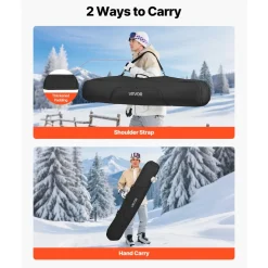 VEVOR Snowboard Bag, Up to 65 in/165 cm, Padded Skis & Snowboards Bag for Air Travel, 600D Waterproof Oxford Fabric, with Adjustable Inner Straps, for Skis Poles Goggles Gloves Helmet Boots (Black)