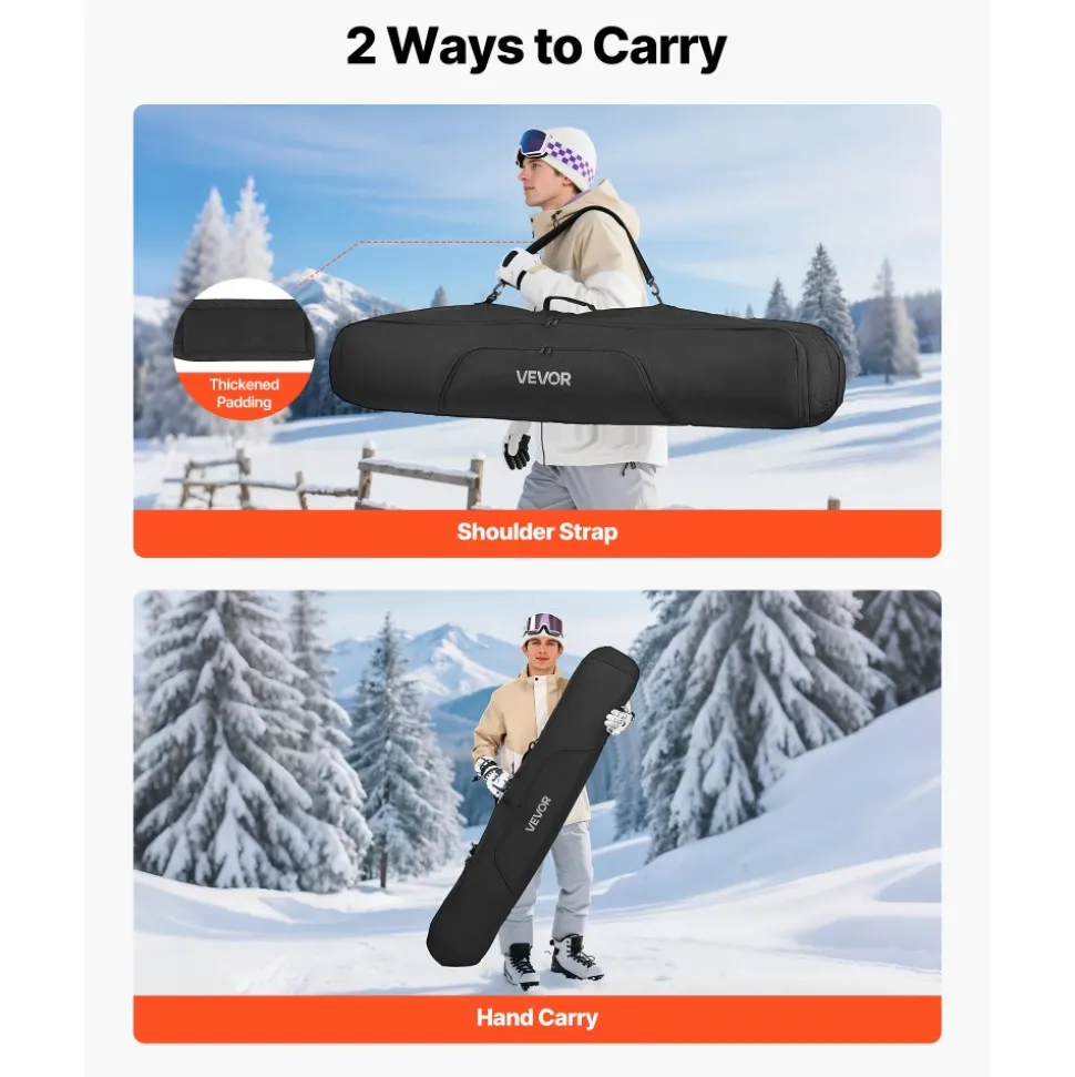 VEVOR Snowboard Bag, Up to 65 in/165 cm, Padded Skis & Snowboards Bag for Air Travel, 600D Waterproof Oxford Fabric, with Adjustable Inner Straps, for Skis Poles Goggles Gloves Helmet Boots (Black)