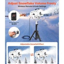 VEVOR Snow Machine, 1500W Fake Snow Maker with Adjustable Stand & Wireless Remote Control, High Output Snowflake Making Machine with 5L Tank for Christmas Party Stage Decor