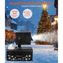 VEVOR Snow Machine, 2000W 90°Shaking Head Snow Maker by Wireless/Wired Remote Control, High Output Snowmaking Machine Coverage up to 25 ㎡ with 5L Tank for Christmas Wedding Parties