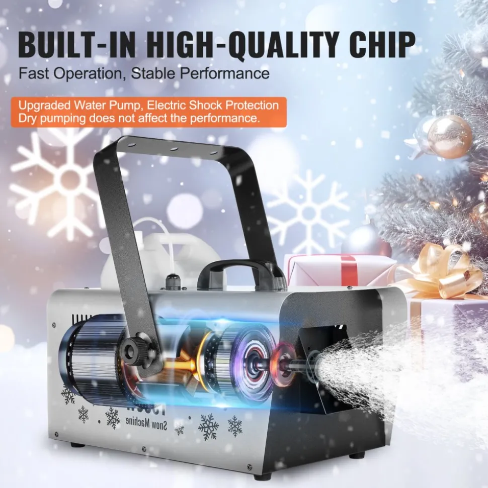 VEVOR Snow Machine, 1500W Snow Maker Machine with 2 Remotes Control and 5L Large Capacity Water Tank, High Output Snowflake Maker Stage Snow Effect for Christmas, Halloween, Wedding, DJ Parties