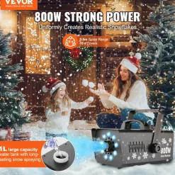 VEVOR Snow Machine, 800W Snow Making Machine with 8 LED RGB Lights and Remote Control, High Output Snowflake Maker Stage Snow Effect for Christmas, Halloween, Wedding, DJ Parties and Valentine's Day
