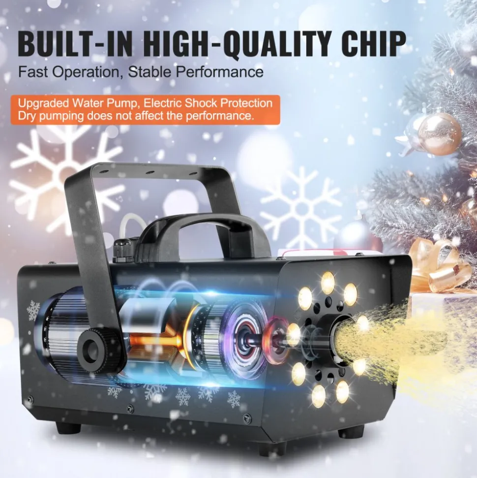 VEVOR Snow Machine, 800W Snow Making Machine with 8 LED RGB Lights and Remote Control, High Output Snowflake Maker Stage Snow Effect for Christmas, Halloween, Wedding, DJ Parties and Valentine's Day