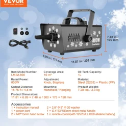 VEVOR Snow Machine, 800W Snow Making Machine with 8 LED RGB Lights and Remote Control, High Output Snowflake Maker Stage Snow Effect for Christmas, Halloween, Wedding, DJ Parties and Valentine's Day