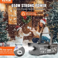 VEVOR Snow Machine, 650W Wireless Remote Control Snow Maker Machine with 1L Tank High Output Portable Premium Artificial Snowflake Machines for Christmas Holidays Parties Wedding Stage Effect