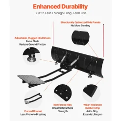VEVOR Snow Plow Blade, 43 in/72 in Width Adjustable Snow Plow Kit, Easy to Detach, Universal Mount Plowing Attachment with Rubber Flaps, Heavy Duty Steel Blade, Compatible with Most UTV & ATV