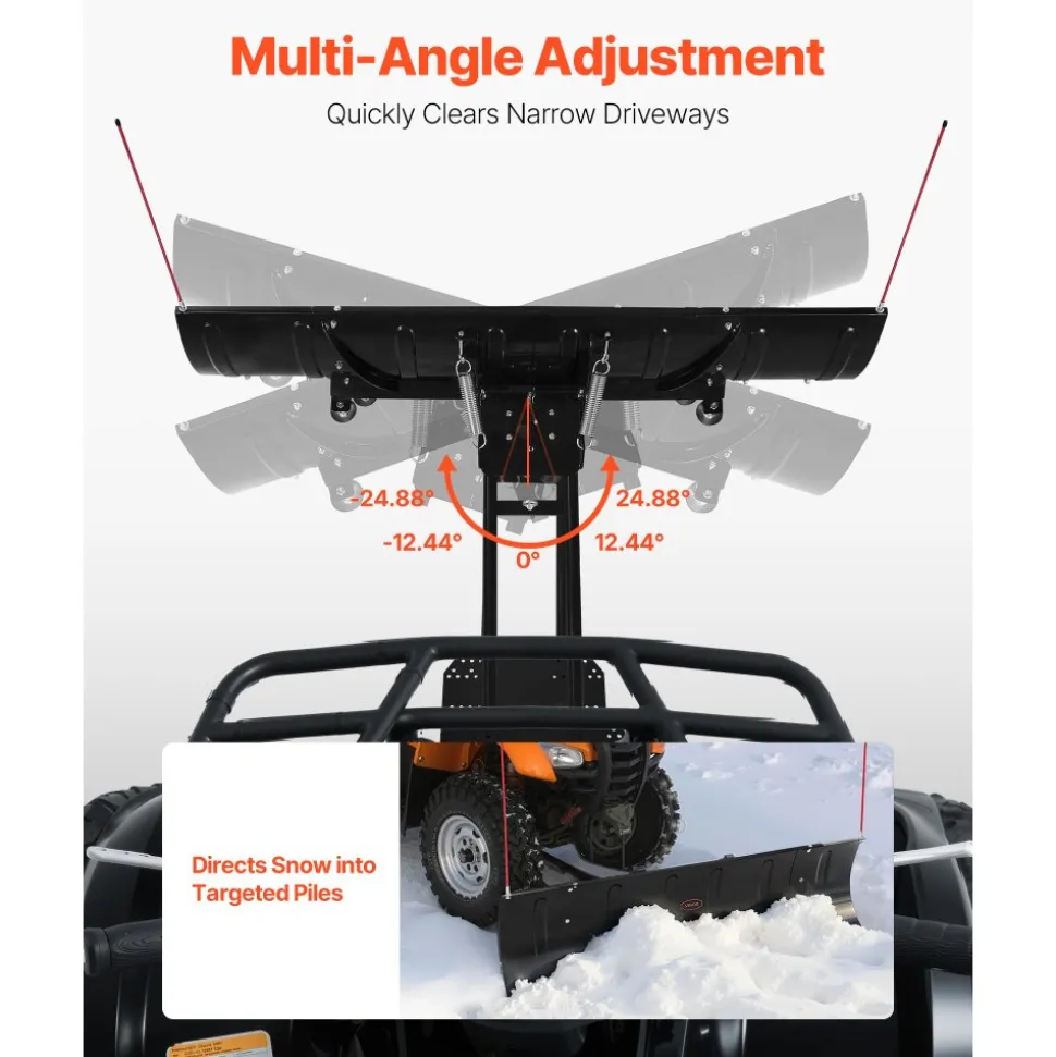 VEVOR Snow Plow Blade, 43 in/72 in Width Adjustable Snow Plow Kit, Easy to Detach, Universal Mount Plowing Attachment with Rubber Flaps, Heavy Duty Steel Blade, Compatible with Most UTV & ATV