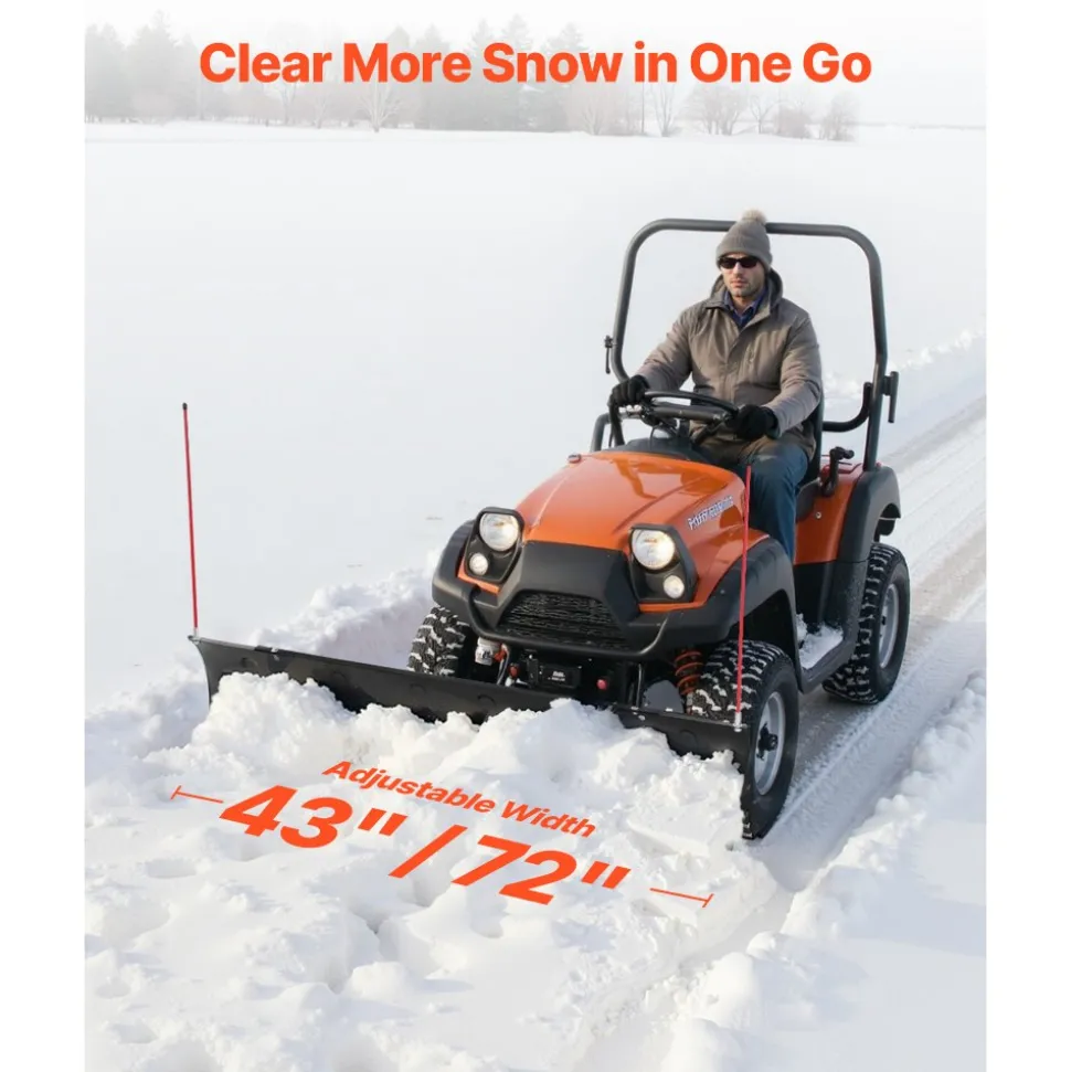 VEVOR Snow Plow Blade, 43 in/72 in Width Adjustable Snow Plow Kit, Easy to Detach, Universal Mount Plowing Attachment with Rubber Flaps, Heavy Duty Steel Blade, Compatible with Most UTV & ATV