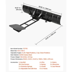 VEVOR Snow Plow Kit 43 in/60 in Width Adjustable Universal Plow Attachment, for Most ATVs and UTVs, Height & Left-Right Adjustable, 3 Mount Options, Steel ATV Scrape Blade, Efficient Snows Clearing