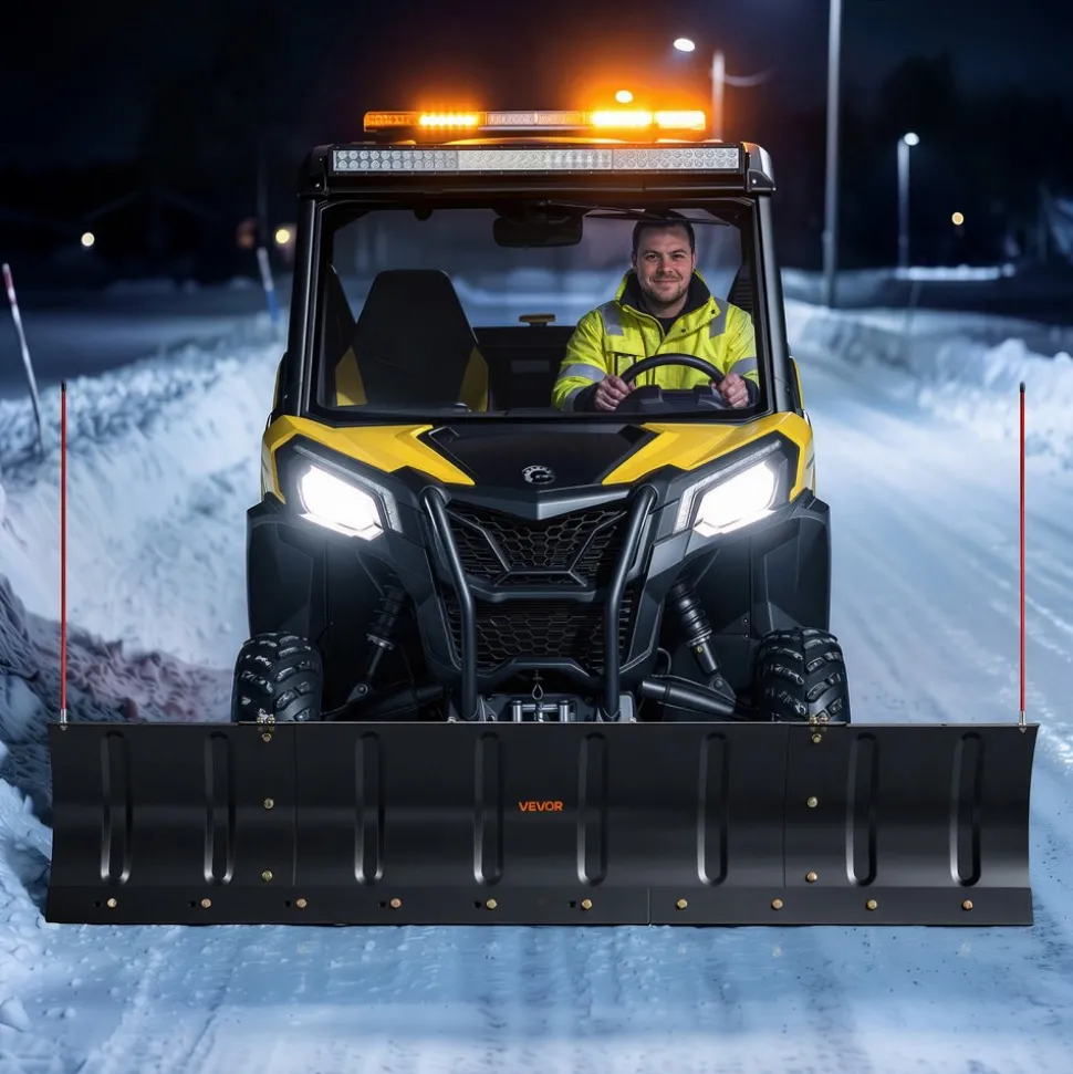 VEVOR Snow Plow Kit 43 in/72 in Width Adjustable Universal Plow Attachment, for Most ATVs and UTVs, Height & Left-Right Adjustable, 3 Mount Options, Steel ATV Scrape Blade, Efficient Snows Clearing