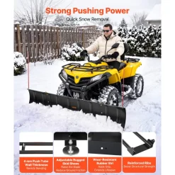 VEVOR Snow Plow Kit 43 in/72 in Width Adjustable Universal Plow Attachment, for Most ATVs and UTVs, Height & Left-Right Adjustable, 3 Mount Options, Steel ATV Scrape Blade, Efficient Snows Clearing