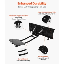 VEVOR Snow Plow Kit 48 in Universal Plow Attachment 3 Mount Options Black, for Most ATVs and UTVs, Height & Left-Right Adjustable, Quick to Detach, Steel ATV Scrape Blade, Efficient Snows Clearing