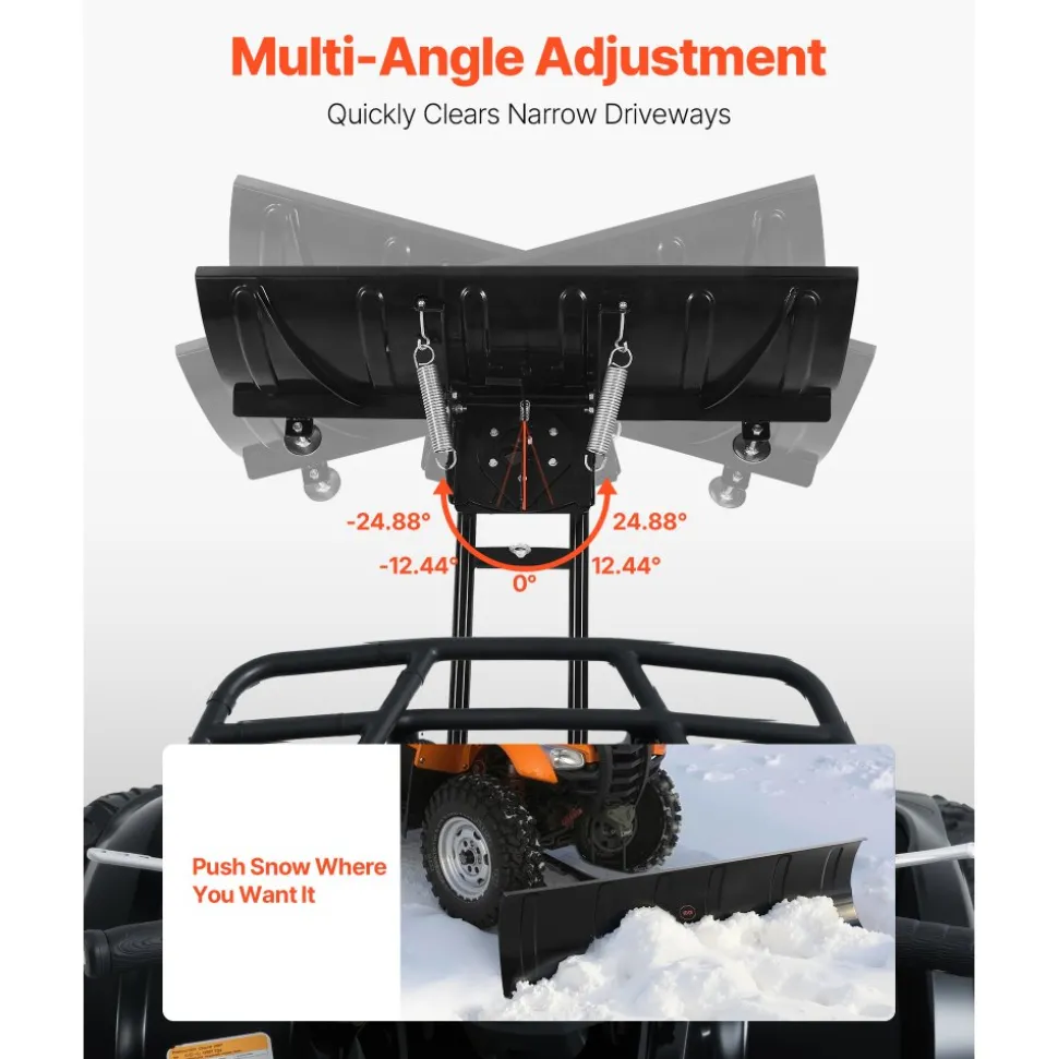 VEVOR Snow Plow Kit 48 in Universal Plow Attachment 3 Mount Options Black, for Most ATVs and UTVs, Height & Left-Right Adjustable, Quick to Detach, Steel ATV Scrape Blade, Efficient Snows Clearing