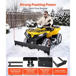 VEVOR Snow Plow Kit 60 in Universal Plow Attachment 3 Mount Options Black, for Most ATVs and UTVs, Height & Left-Right Adjustable, Quick to Detach, Steel ATV Scrape Blade, Efficient Snows Clearing