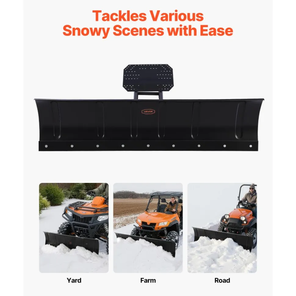 VEVOR Snow Plow Kit, 60in Universal Snow Plow Attachment, Height & Left-Right Adjustable, Quick To Detach, Steel ATV Scrape Blade, 3 Mount Options, Efficient Snows Clearing, for Most ATVs & UTVs