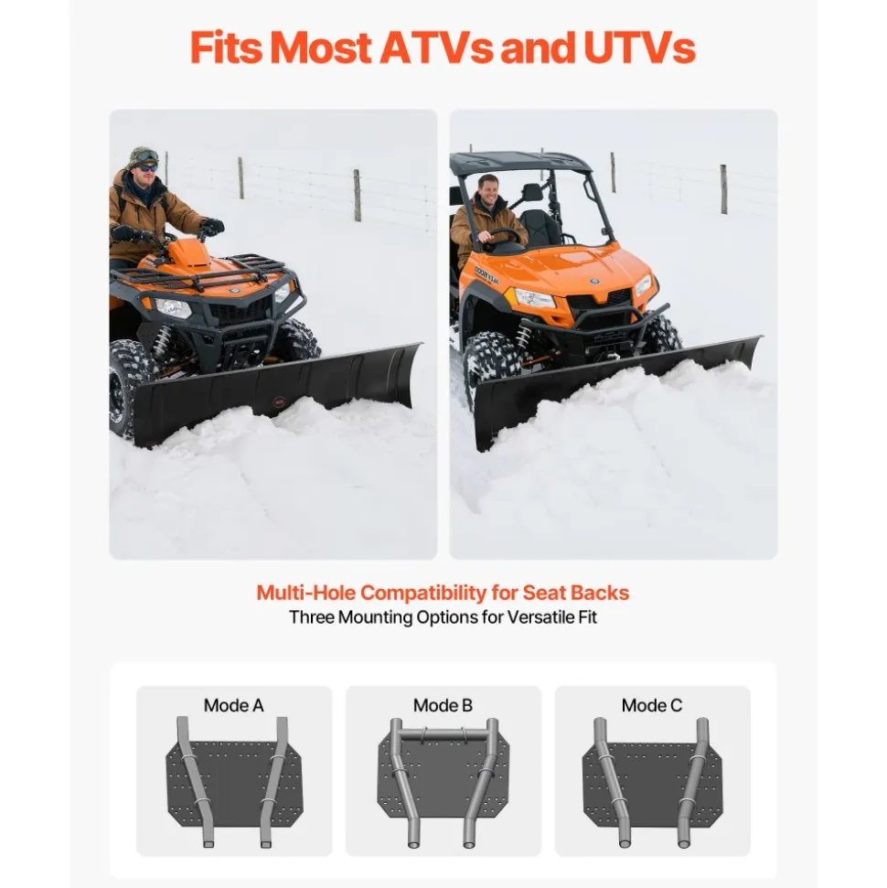 VEVOR Snow Plow Kit, 60in Universal Snow Plow Attachment, Height & Left-Right Adjustable, Quick To Detach, Steel ATV Scrape Blade, 3 Mount Options, Efficient Snows Clearing, for Most ATVs & UTVs