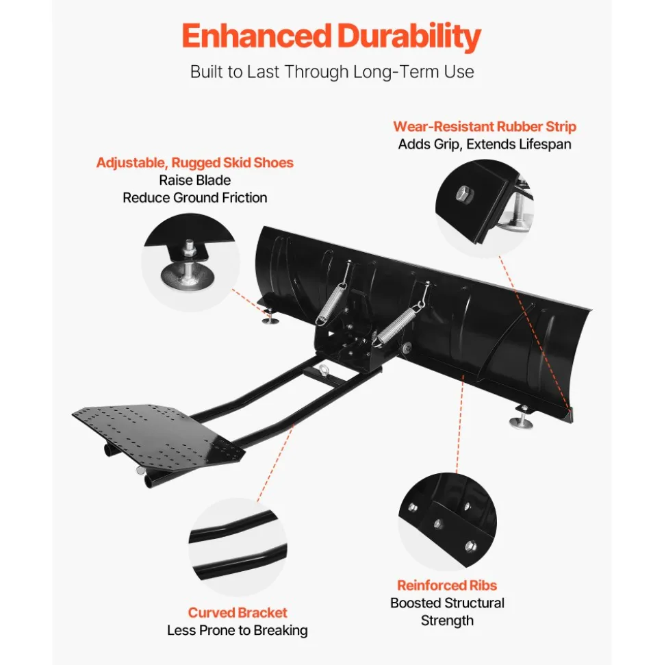 VEVOR Snow Plow Kit, 60in Universal Snow Plow Attachment, Height & Left-Right Adjustable, Quick To Detach, Steel ATV Scrape Blade, 3 Mount Options, Efficient Snows Clearing, for Most ATVs & UTVs