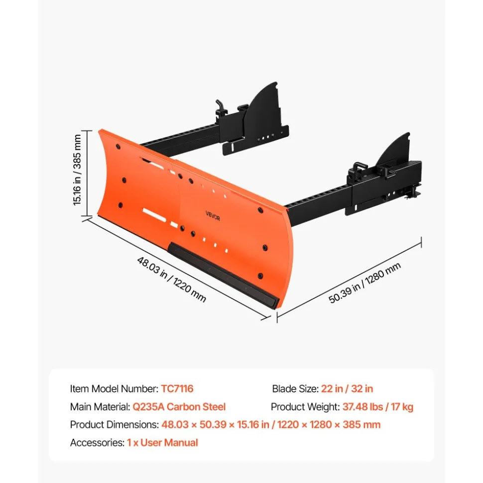 VEVOR Snow Plow Kit 22 to 32 in Width Adjustable Universal Plow Attachment, for Most Snowblowers, Dual-Mode Operation, Quick to Detach, Foldable Steel Scrape Blade, Efficient Snows Clearing, Black