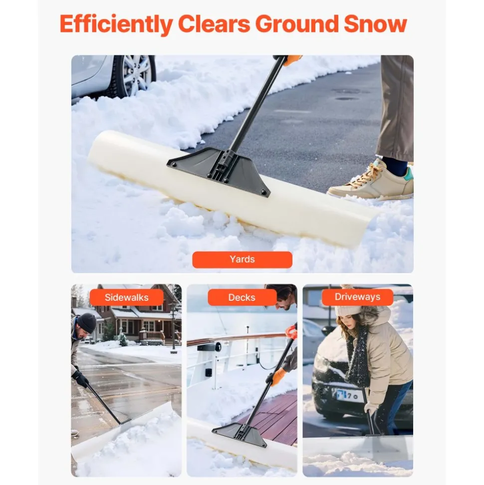 VEVOR Snow Pusher Shovel, 48 in Outdoor Snowplow Shovel with Ergonomic Grip, HDPE Plastic Blade, Winter Shovels with Segmented Handle, Metal Edged Strip, Portable Snow Removal Tool for Driveway Garden