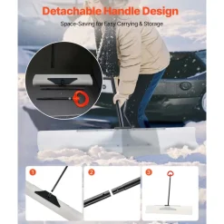 VEVOR Snow Pusher Shovel, 48 in Outdoor Snowplow Shovel with Ergonomic Grip, HDPE Plastic Blade, Winter Shovels with Segmented Handle, Metal Edged Strip, Portable Snow Removal Tool for Driveway Garden