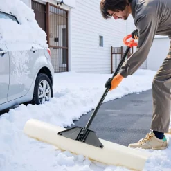 VEVOR Snow Pusher Shovel, 48 in Outdoor Snowplow Shovel with Ergonomic Grip, HDPE Plastic Blade, Winter Shovels with Segmented Handle, Metal Edged Strip, Portable Snow Removal Tool for Driveway Garden