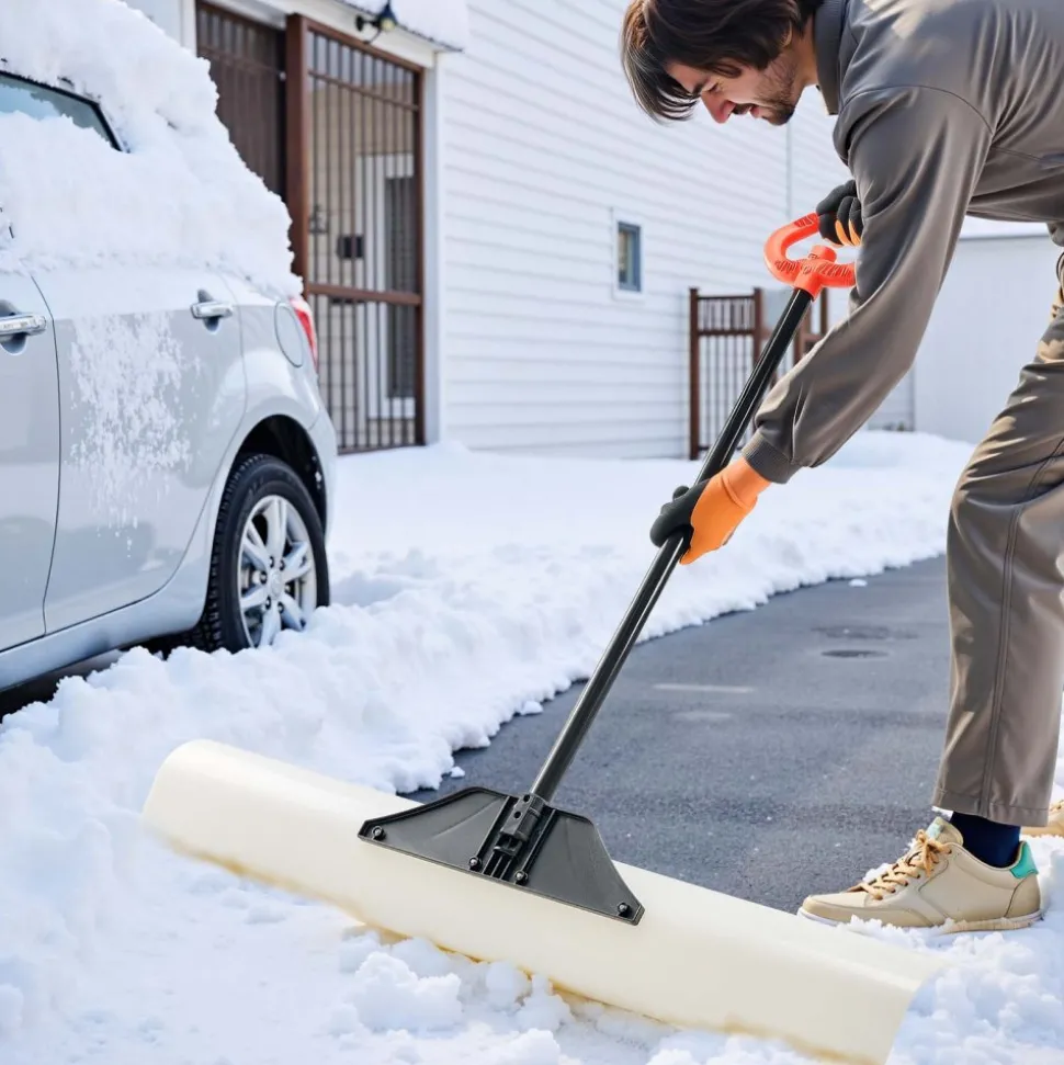 VEVOR Snow Pusher Shovel, 48 in Outdoor Snowplow Shovel with Ergonomic Grip, HDPE Plastic Blade, Winter Shovels with Segmented Handle, Metal Edged Strip, Portable Snow Removal Tool for Driveway Garden