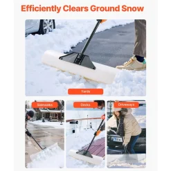 VEVOR Snow Pusher Shovel, 36 in Outdoor Snowplow Shovel with Ergonomic Grip, HDPE Plastic Blade, Winter Shovels with Segmented Handle, Metal Edged Strip, Portable Snow Removal Tool for Driveway Garden