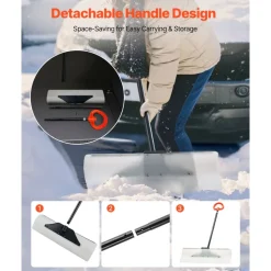 VEVOR Snow Pusher Shovel, 30 in Outdoor Snowplow Shovel with Ergonomic Grip, HDPE Plastic Blade, Winter Shovels with Segmented Handle, Metal Edged Strip, Portable Snow Removal Tool for Driveway Garden