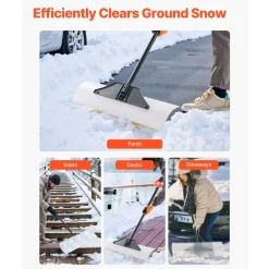 VEVOR Snow Pusher Shovel, 30 in Outdoor Snowplow Shovel with Ergonomic Grip, HDPE Plastic Blade, Winter Shovels with Segmented Handle, Metal Edged Strip, Portable Snow Removal Tool for Driveway Garden