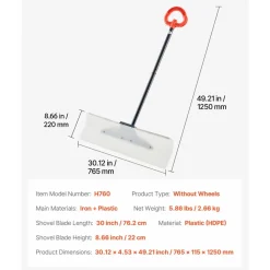 VEVOR Snow Pusher Shovel, 30 in Outdoor Snowplow Shovel with Ergonomic Grip, HDPE Plastic Blade, Winter Shovels with Segmented Handle, Metal Edged Strip, Portable Snow Removal Tool for Driveway Garden