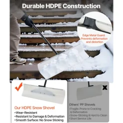 VEVOR Snow Pusher Shovel, 30 in Outdoor Snowplow Shovel with Ergonomic Grip, HDPE Plastic Blade, Winter Shovels with Segmented Handle, Metal Edged Strip, Portable Snow Removal Tool for Driveway Garden