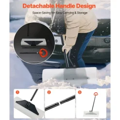 VEVOR Snow Pusher Shovel, 24 in Wide Outdoor Snowplow Shovel with Ergonomic Grip, HDPE Plastic Blade, Winter Shovels with Segmented Handle, Portable Snow Removal Tool for Driveway Garden Camping