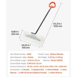 VEVOR Snow Pusher Shovel, 24 in Wide Outdoor Snowplow Shovel with Ergonomic Grip, HDPE Plastic Blade, Winter Shovels with Segmented Handle, Portable Snow Removal Tool for Driveway Garden Camping