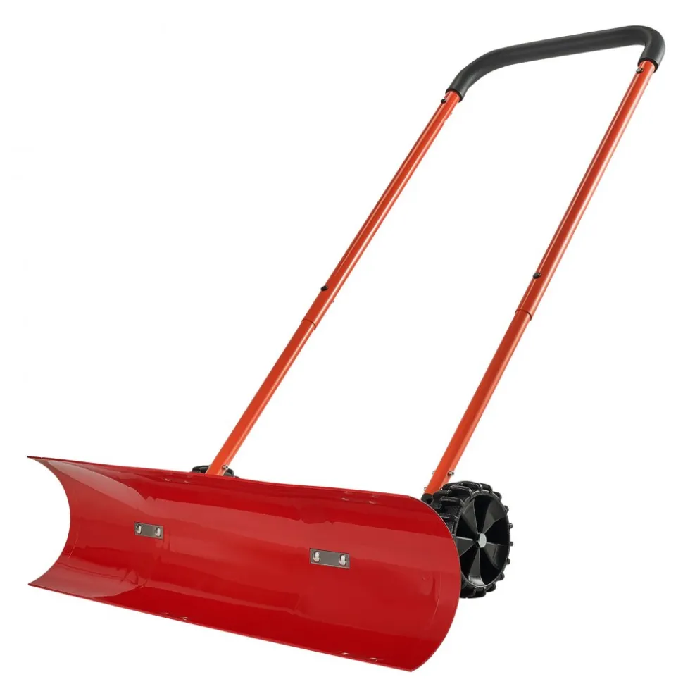VEVOR Snow Pusher Shovel with Wheels, 37.8 in Wheeled Snowplow Shovel with Bi-Directional Angled Blade & 90° Adjustable Handle, Durable Plastic Winter Shovels, Portable Snow Removal Tool for Driveway