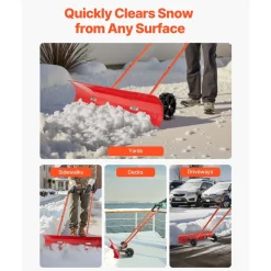 VEVOR Snow Pusher Shovel with Wheels, 37.8 in Wheeled Snowplow Shovel with Bi-Directional Angled Blade & 90° Adjustable Handle, Durable Plastic Winter Shovels, Portable Snow Removal Tool for Driveway
