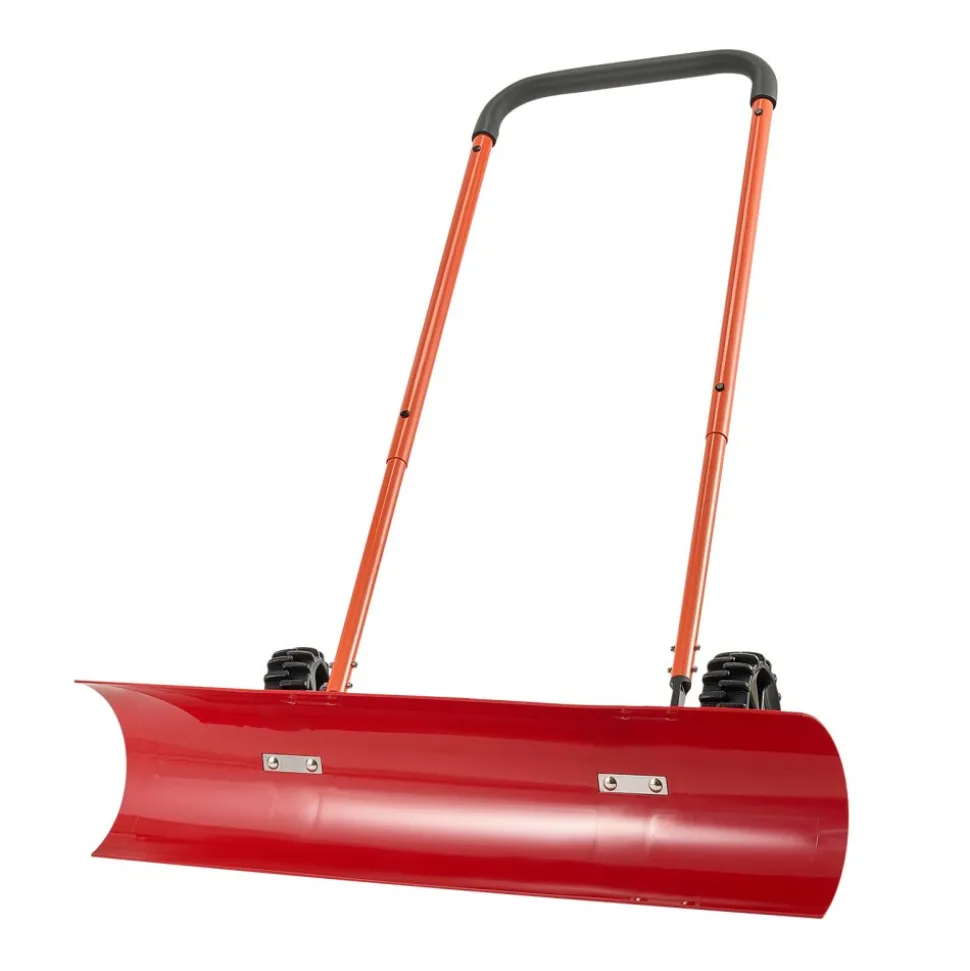 VEVOR Snow Pusher Shovel with Wheels, 37.8 in Wheeled Snowplow Shovel with Bi-Directional Angled Blade & 90° Adjustable Handle, Durable Plastic Winter Shovels, Portable Snow Removal Tool for Driveway