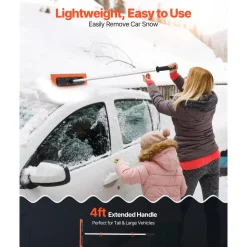VEVOR Snow Roof Rake, 4ft Long Reach Car Roof Snow Scraper, 17.7 in Foam Blade for No Scratches, Non-Slip Handle, Lightweight Snows Removal Tool for Vehicle Garage Rooftop Leaves Debris Clearing