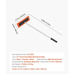 VEVOR Snow Roof Rake, 4ft Long Reach Car Roof Snow Scraper, 17.7 in Foam Blade for No Scratches, Non-Slip Handle, Lightweight Snows Removal Tool for Vehicle Garage Rooftop Leaves Debris Clearing
