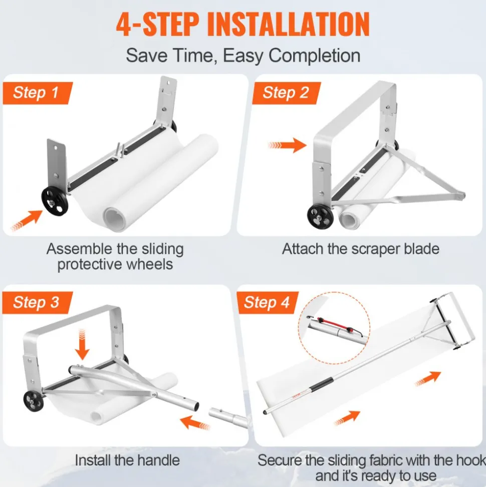 VEVOR Snow Roof Rake, 30ft Reach Aluminium Roof Shovel with Slide Cloth, Premium 19" Blade Snow Removal Tool, Safe on Roof with Roll Wheels, Anti-Slip Handle, Use for House Roof, Car Snow, Wet Leaves