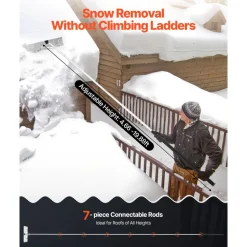 VEVOR Snow Roof Rake, 26 in Aluminum Blade, 7.5-20 ft Adjustable Roof Snow Scraper with Wheels, Anti-Slip Handle Snows Removal Tool, Lightweight House Rooftop Rake for Leaves Debris Removal