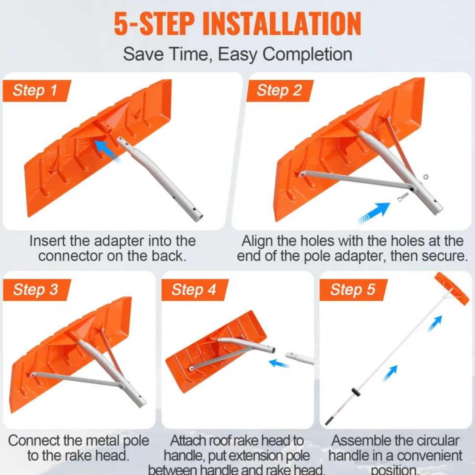 VEVOR Snow Roof Rake, 25" Plastic Blade Snow Removal Tool, 21ft Reach Aluminium Handle, Superior Roof Shovel with Anti-Slip Handle Grip, Easy to Setup & Use for House Roof, Car Snow, Wet Leaves