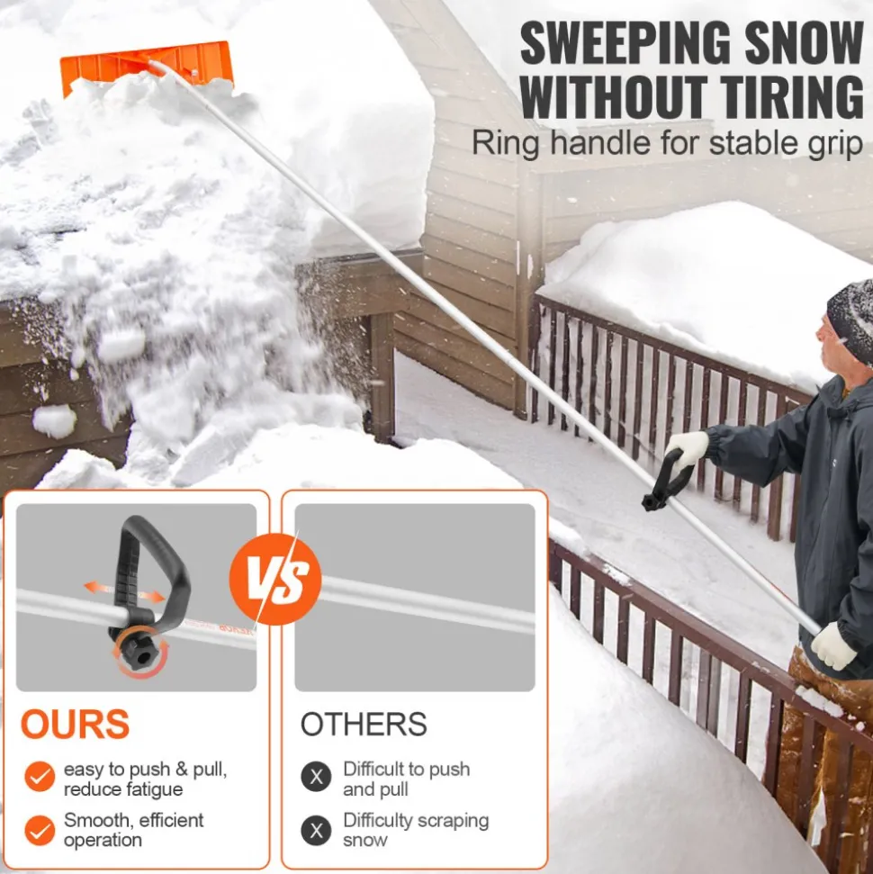 VEVOR Snow Roof Rake, 25" Plastic Blade Snow Removal Tool, 21ft Reach Aluminium Handle, Superior Roof Shovel with Anti-Slip Handle Grip, Easy to Setup & Use for House Roof, Car Snow, Wet Leaves
