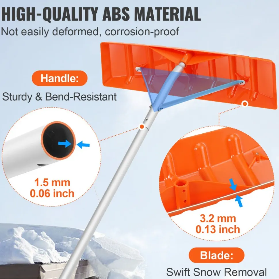 VEVOR Snow Roof Rake, 25" Plastic Blade Snow Removal Tool, 21ft Reach Aluminium Handle, Superior Roof Shovel with Anti-Slip Handle Grip, Easy to Setup & Use for House Roof, Car Snow, Wet Leaves