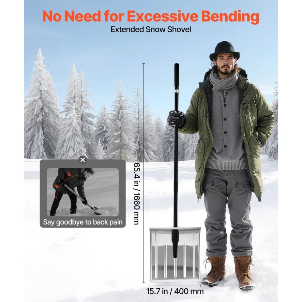 VEVOR Snow Shovel for Driveway, 16 in Wide Aluminum Alloy Snow Shovel, Non Slip Grip, Large Capacity Snowplow Shovels, Detachable & Lightweight Snows Removal Tool for Garden Car Camping Outdoors
