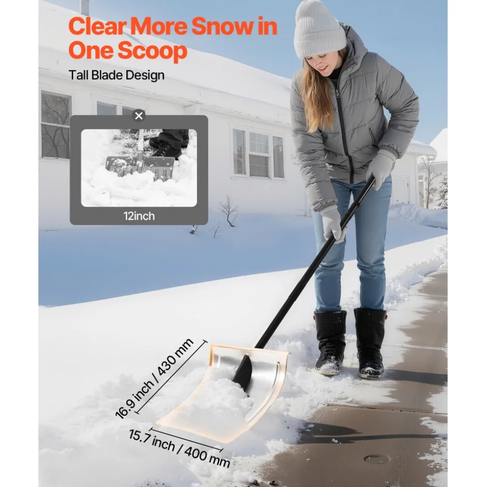 VEVOR Snow Shovel for Driveway, 16 in Wide Aluminum Alloy Snow Shovel, Non Slip Grip, Large Capacity Snowplow Shovels, Detachable & Lightweight Snows Removal Tool for Garden Car Camping Outdoors
