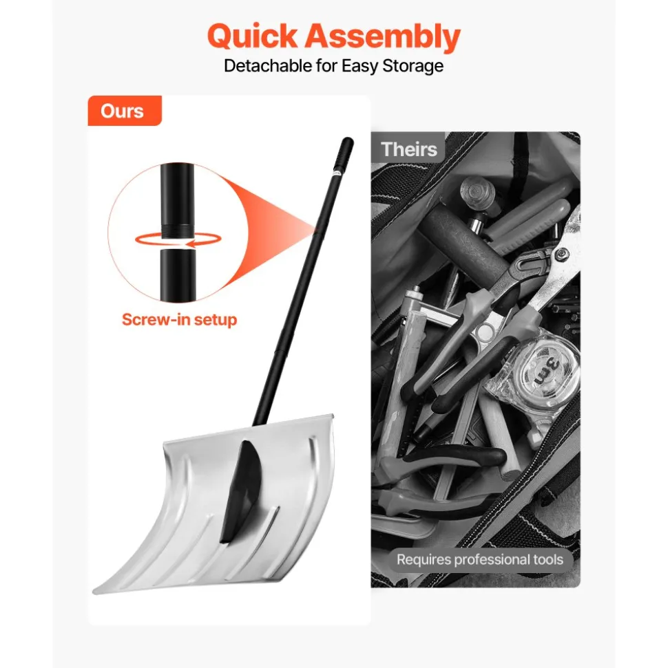 VEVOR Snow Shovel for Driveway, 16 in Wide Aluminum Alloy Snow Shovel, Non Slip Grip, Large Capacity Snowplow Shovels, Detachable & Lightweight Snows Removal Tool for Garden Car Camping Outdoors