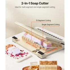 VEVOR Soap Cutter, Cut 1-12 Bars, Precisely and Accurately Cut 1" Bars, Wood Frame With Stainless Steel Wire, with Extra Wires, Multi Handmade Soap Wire Cutter for Candles, DIY Making Cutting Tool