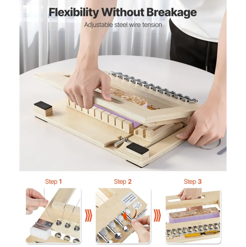 VEVOR Soap Cutter, Cut 1-12 Bars, Precisely and Accurately Cut 1" Bars, Wood Frame With Stainless Steel Wire, with Extra Wires, Multi Handmade Soap Wire Cutter for Candles, DIY Making Cutting Tool